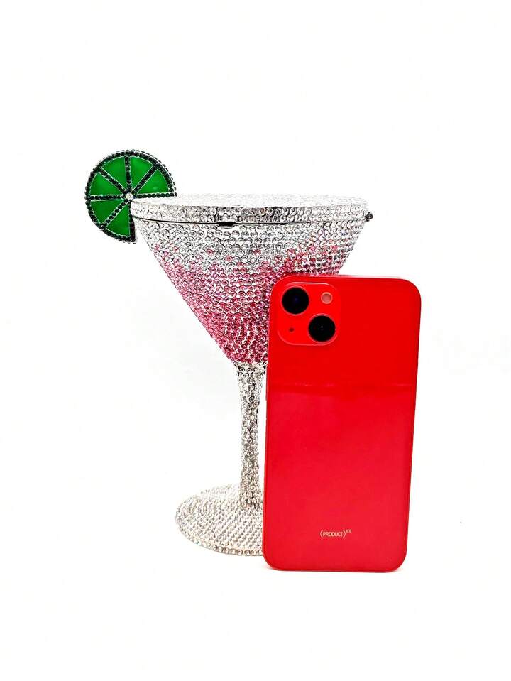 CM-BGS919331 Women Trendy Seoul Style Crystal Clutches Cocktail Cup Design Evening Bag - Pink