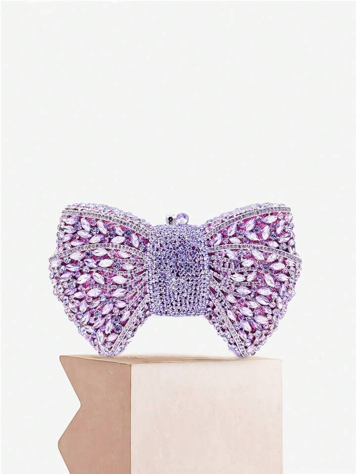 CM-BGS739168 Women Trendy Seoul Style Handmade Crystal Bow Decor Evening Clutch - Mauve Purple