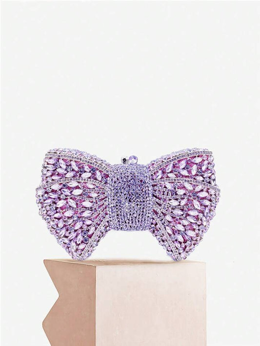 CM-BGS739168 Women Trendy Seoul Style Handmade Crystal Bow Decor Evening Clutch - Mauve Purple