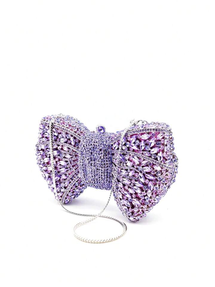 CM-BGS739168 Women Trendy Seoul Style Handmade Crystal Bow Decor Evening Clutch - Mauve Purple