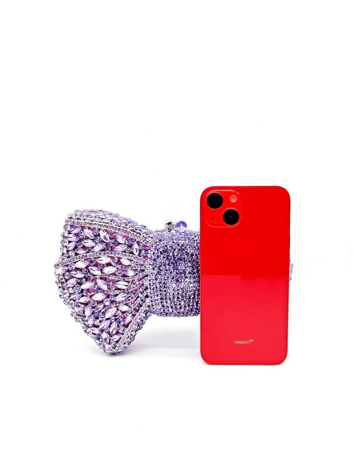 CM-BGS739168 Women Trendy Seoul Style Handmade Crystal Bow Decor Evening Clutch - Mauve Purple