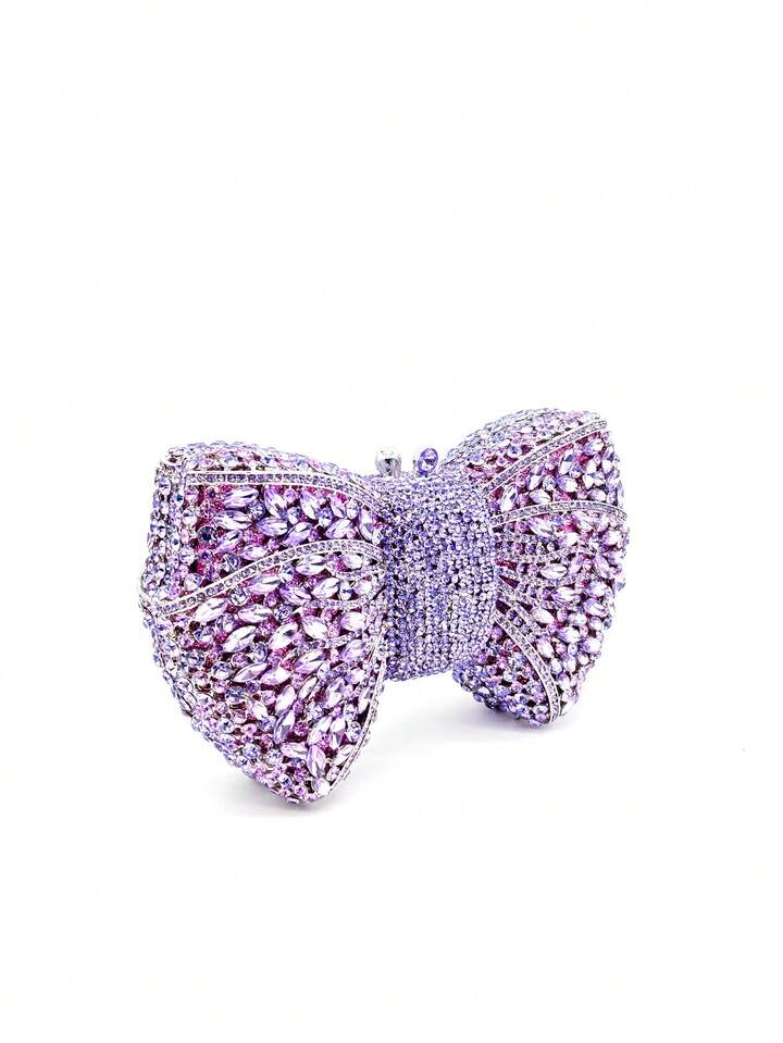 CM-BGS739168 Women Trendy Seoul Style Handmade Crystal Bow Decor Evening Clutch - Mauve Purple