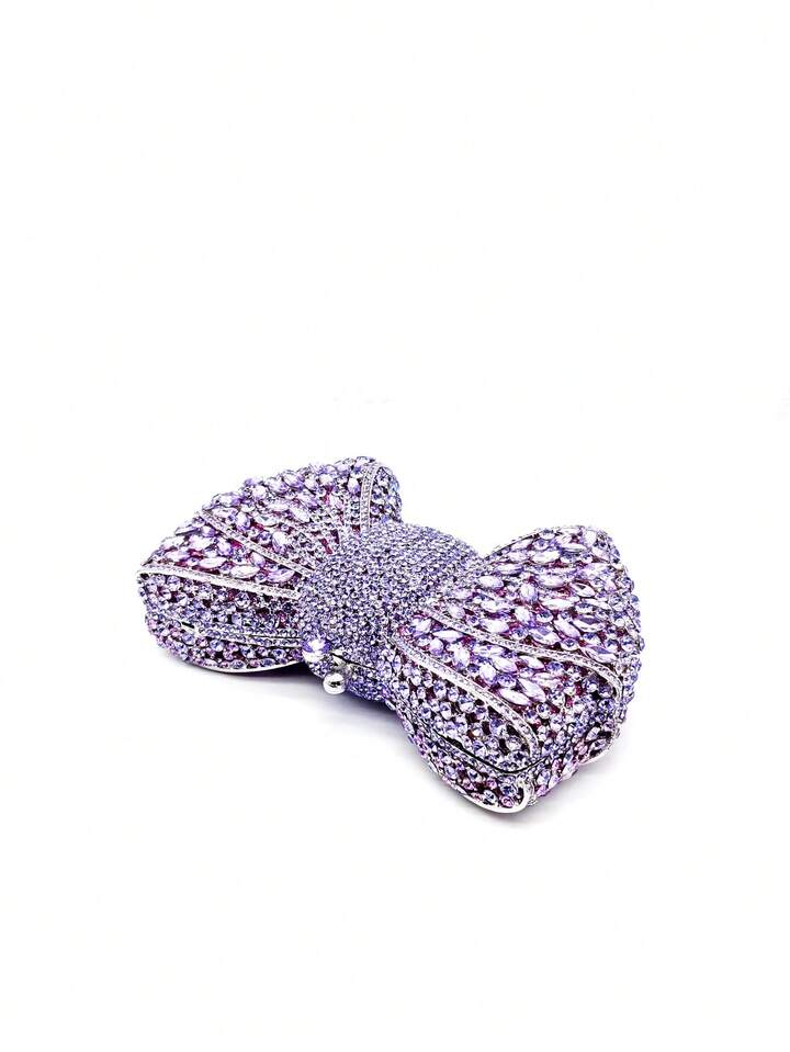 CM-BGS739168 Women Trendy Seoul Style Handmade Crystal Bow Decor Evening Clutch - Mauve Purple