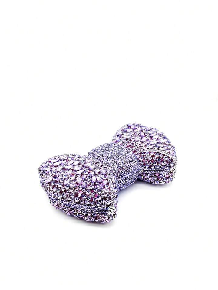 CM-BGS739168 Women Trendy Seoul Style Handmade Crystal Bow Decor Evening Clutch - Mauve Purple