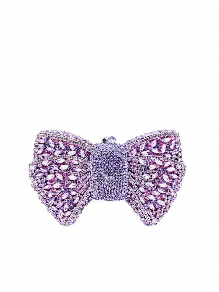 CM-BGS739168 Women Trendy Seoul Style Handmade Crystal Bow Decor Evening Clutch - Mauve Purple