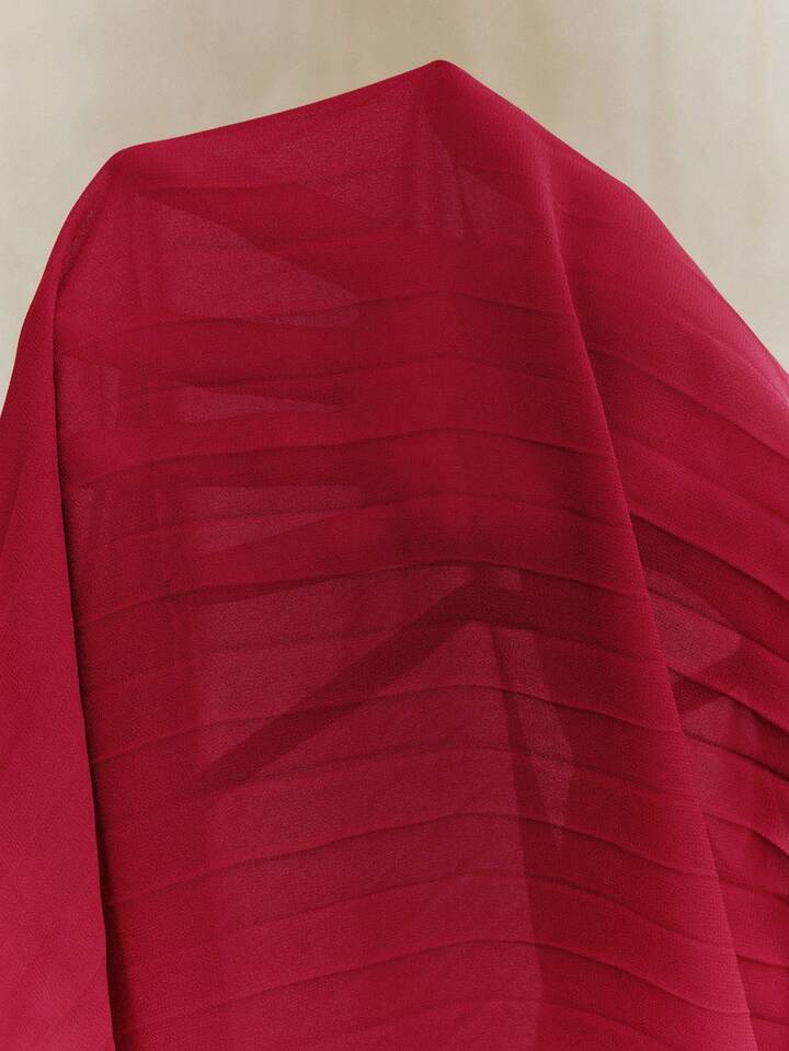 CM-TS234044 Women Elegant Seoul Style Stand Collar Pleated Tie-Front One Shoulder Strap Top - Burgundy