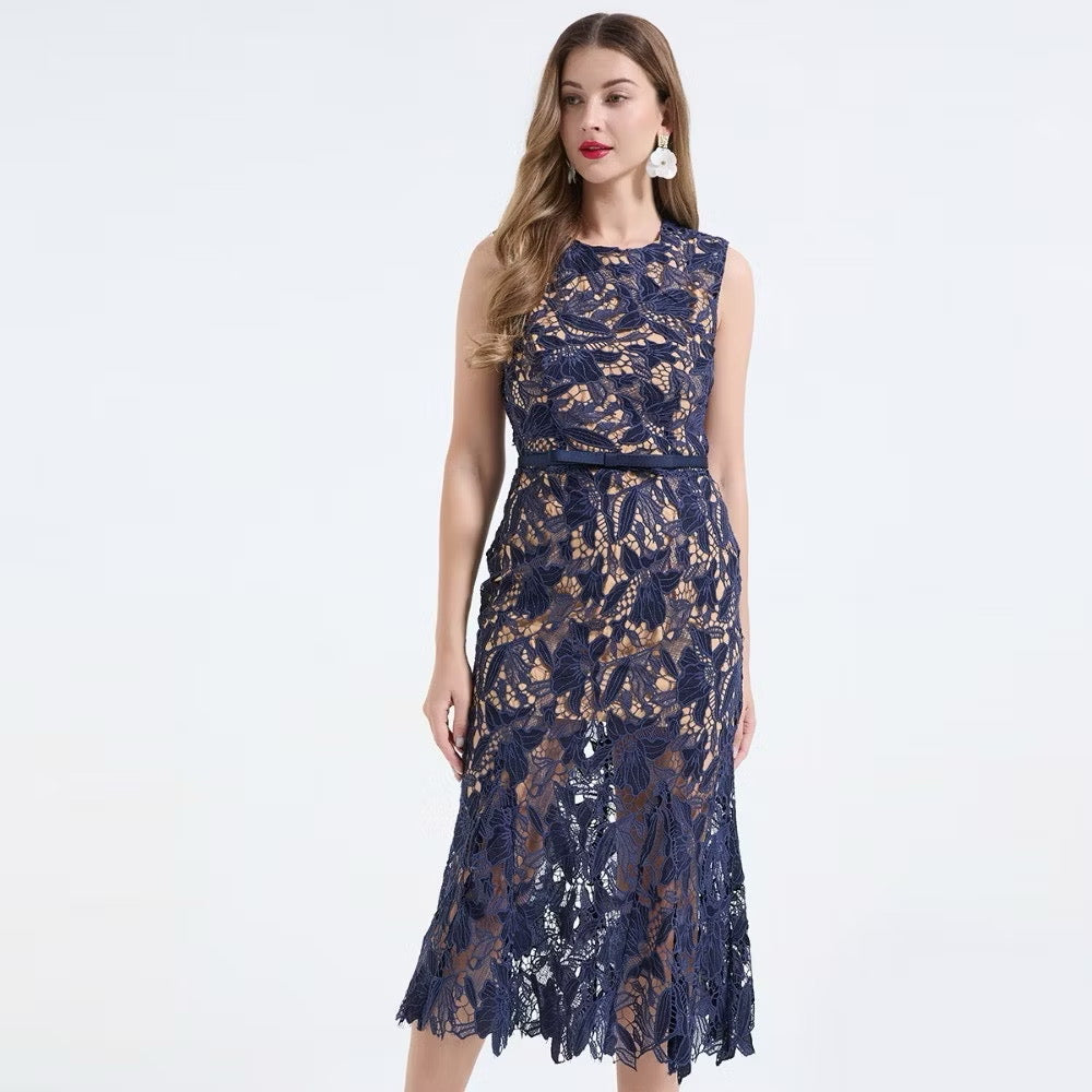 CM-DY068241 Women Elegant European Style Lace Round Neck Sleeveless High Waist Mermaid Dress (Available in 2 colors)