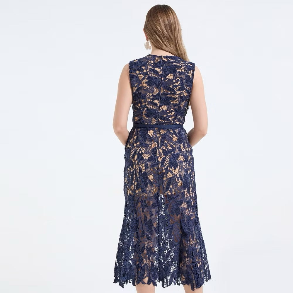 CM-DY068241 Women Elegant European Style Lace Round Neck Sleeveless High Waist Mermaid Dress (Available in 2 colors)