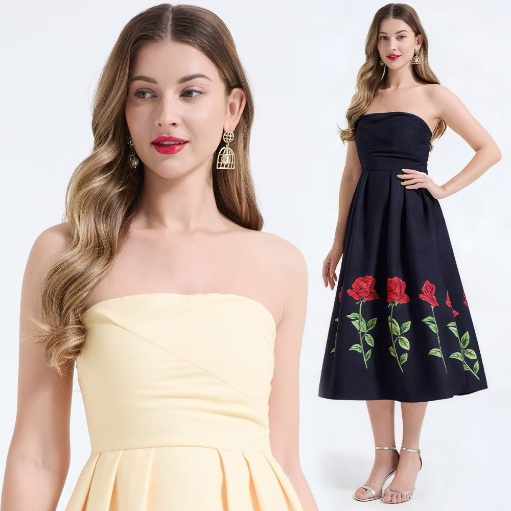 CM-DY068244 Women Elegant European Style Wrap Chest Sleeveless High Waist Long Dress (Available in 2 colors)