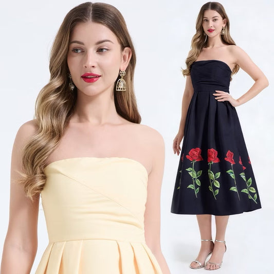 CM-DY068244 Women Elegant European Style Wrap Chest Sleeveless High Waist Long Dress (Available in 2 colors)