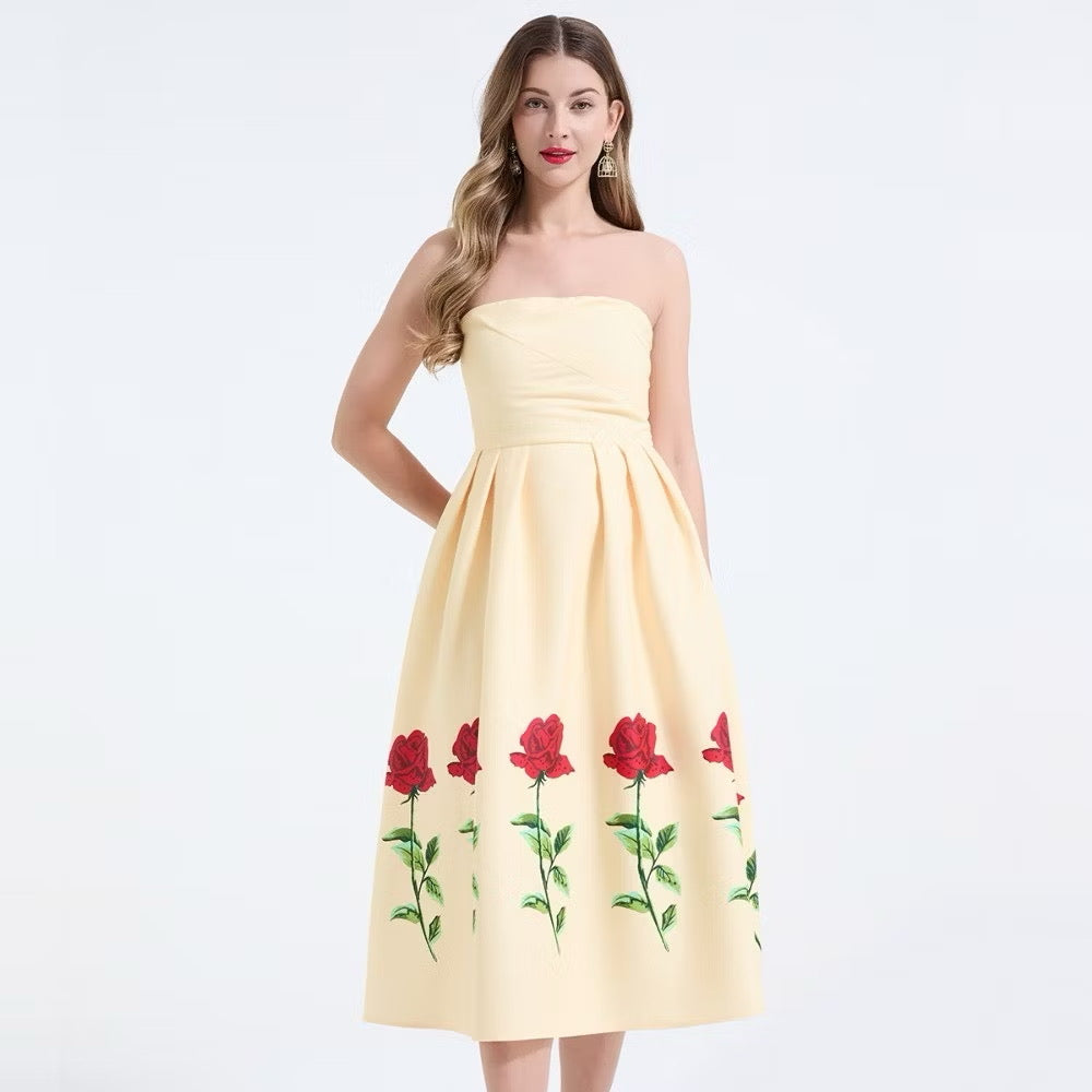 CM-DY068244 Women Elegant European Style Wrap Chest Sleeveless High Waist Long Dress (Available in 2 colors)