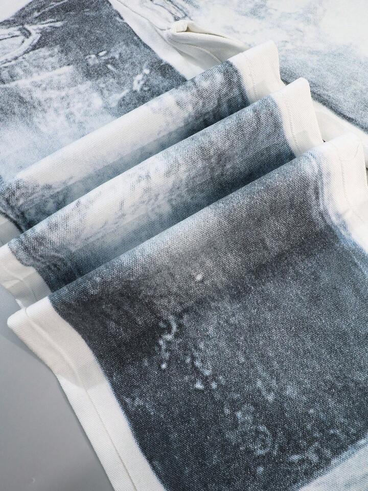 CM-BS492825 Women Elegant Seoul Style Low Waist Printed Washed Loose Wide Leg Jeans - White