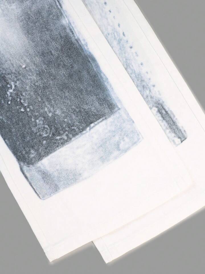 CM-BS492825 Women Elegant Seoul Style Low Waist Printed Washed Loose Wide Leg Jeans - White