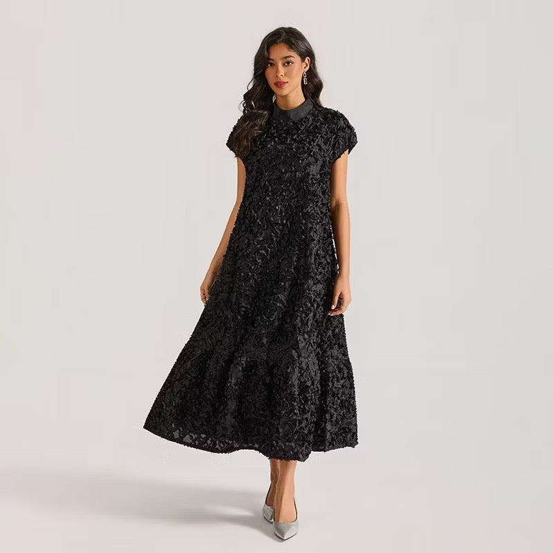 CM-DY064875 Women Elegant European Style Floral Stand Collar Sleeveless Belted Long Dress (Available in 4 colors)