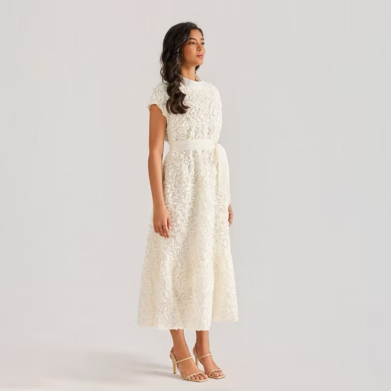 CM-DY064875 Women Elegant European Style Floral Stand Collar Sleeveless Belted Long Dress (Available in 4 colors)