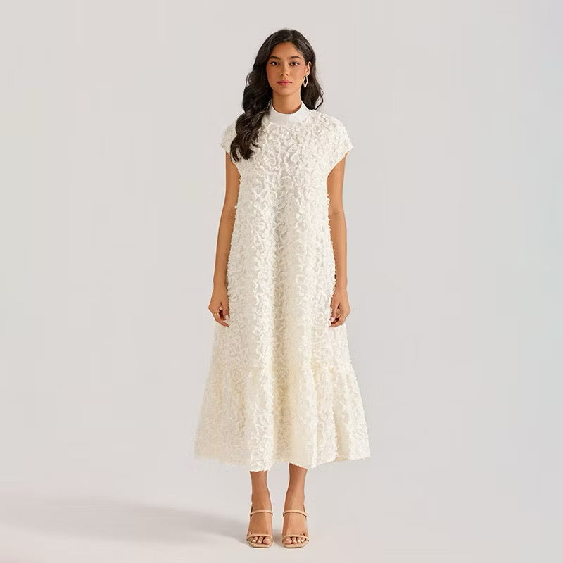 CM-DY064875 Women Elegant European Style Floral Stand Collar Sleeveless Belted Long Dress (Available in 4 colors)