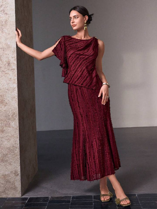 CM-SS009201 Women Elegant Seoul Style Spaghetti Strap Top With Striped Midi Skirt - Set