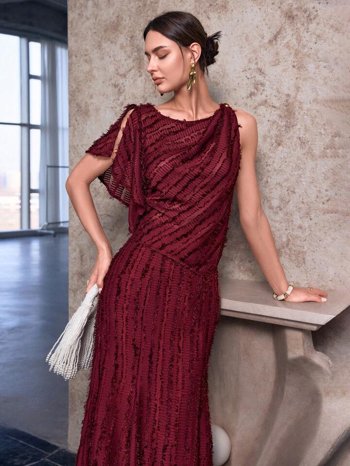 CM-SS009201 Women Elegant Seoul Style Spaghetti Strap Top With Striped Midi Skirt - Set