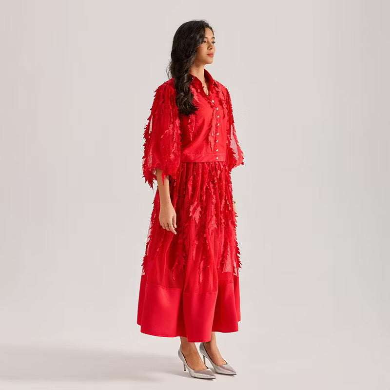 CM-DY064873 Women Elegant European Style Hollow Embroidery V-Neck Half Sleeve Long Dress (Available in 4 colors)