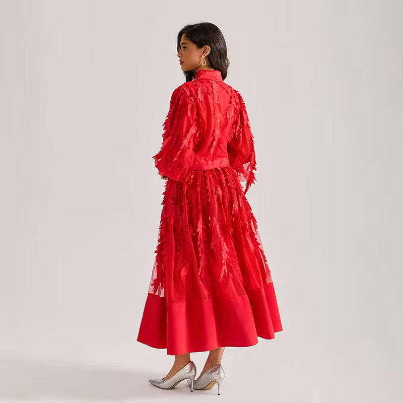 CM-DY064873 Women Elegant European Style Hollow Embroidery V-Neck Half Sleeve Long Dress (Available in 4 colors)