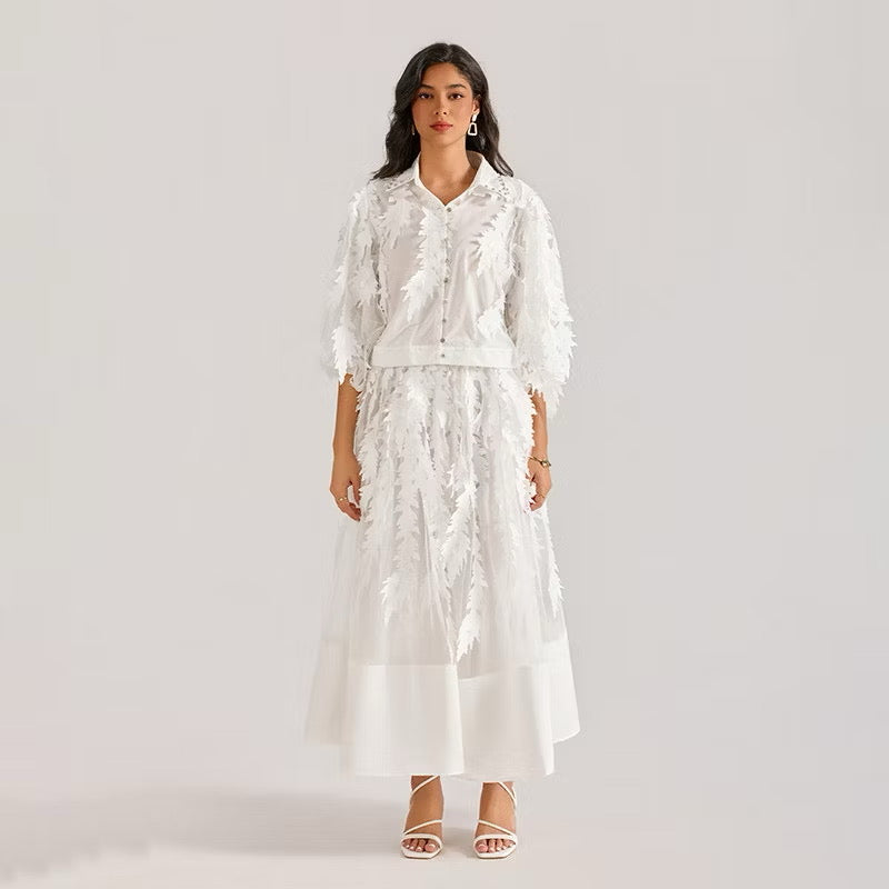 CM-DY064873 Women Elegant European Style Hollow Embroidery V-Neck Half Sleeve Long Dress (Available in 4 colors)