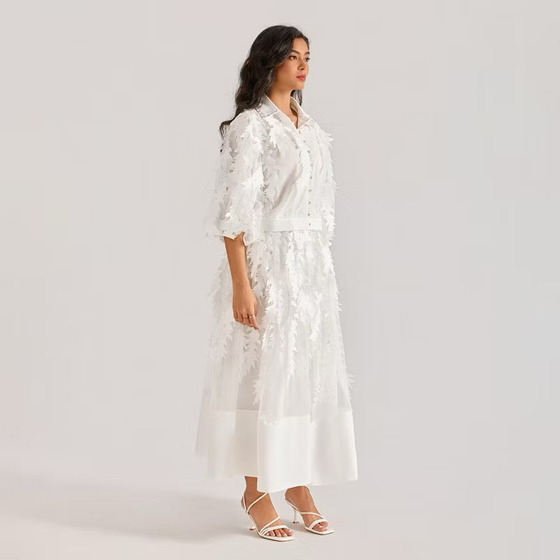 CM-DY064873 Women Elegant European Style Hollow Embroidery V-Neck Half Sleeve Long Dress (Available in 4 colors)