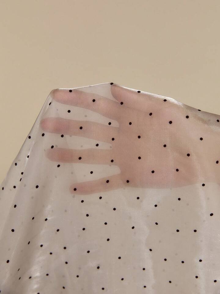 CM-TS199784 Women Elegant Seoul Style Stand Collar Single-Breasted Polka Dot Long Sleeve Pleated Blouse