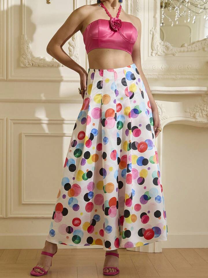 CM-BS067693 Women Elegant Seoul Style Colorful All-Over Print High Waist Maxi Skirt
