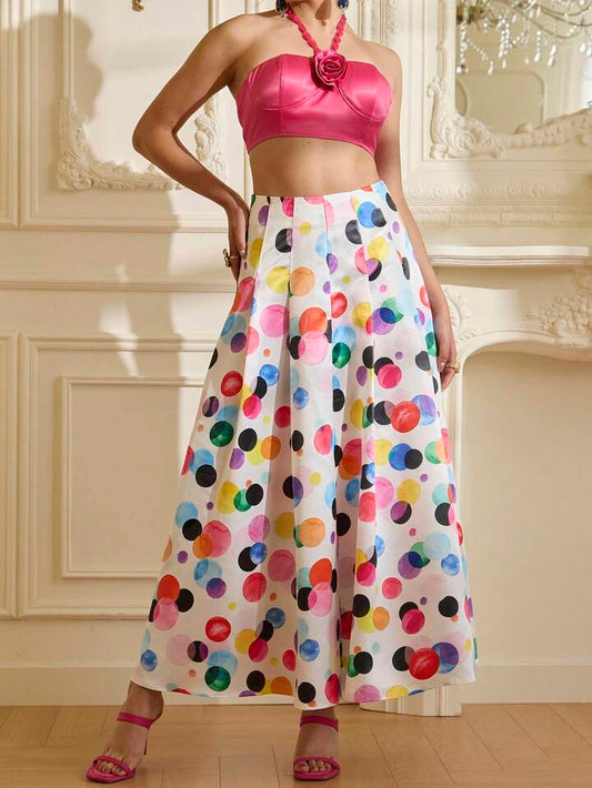 CM-BS067693 Women Elegant Seoul Style Colorful All-Over Print High Waist Maxi Skirt