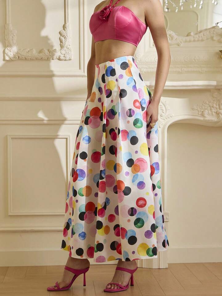 CM-BS067693 Women Elegant Seoul Style Colorful All-Over Print High Waist Maxi Skirt