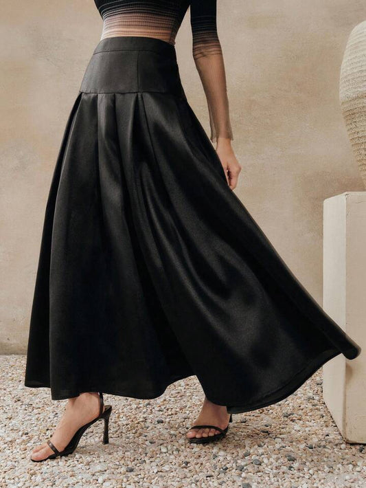 CM-BS435306 Women Eleganyt Seoul Style Loose High Waist A-Line Pleated Skirt - Black