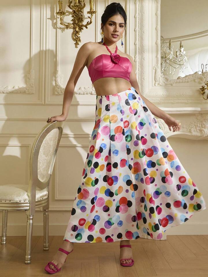 CM-BS067693 Women Elegant Seoul Style Colorful All-Over Print High Waist Maxi Skirt