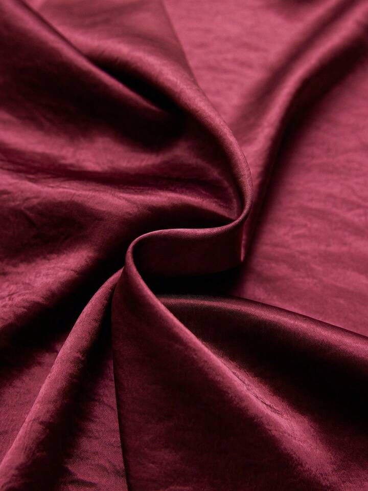 CM-DS812200 Women Elegant Seoul Style Satin Ribbon Decor Pleated Hollow Out Sleeveless Dress - Burgundy