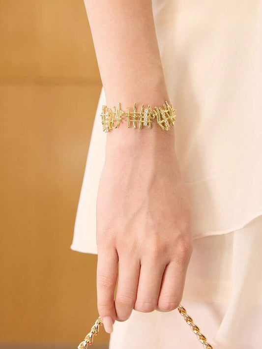 CM-AXS114107 Women Trendy Seoul Style Hollow Braided Chain Bracelet - Gold