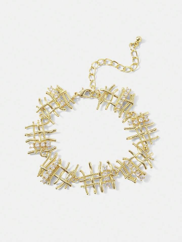 CM-AXS114107 Women Trendy Seoul Style Hollow Braided Chain Bracelet - Gold