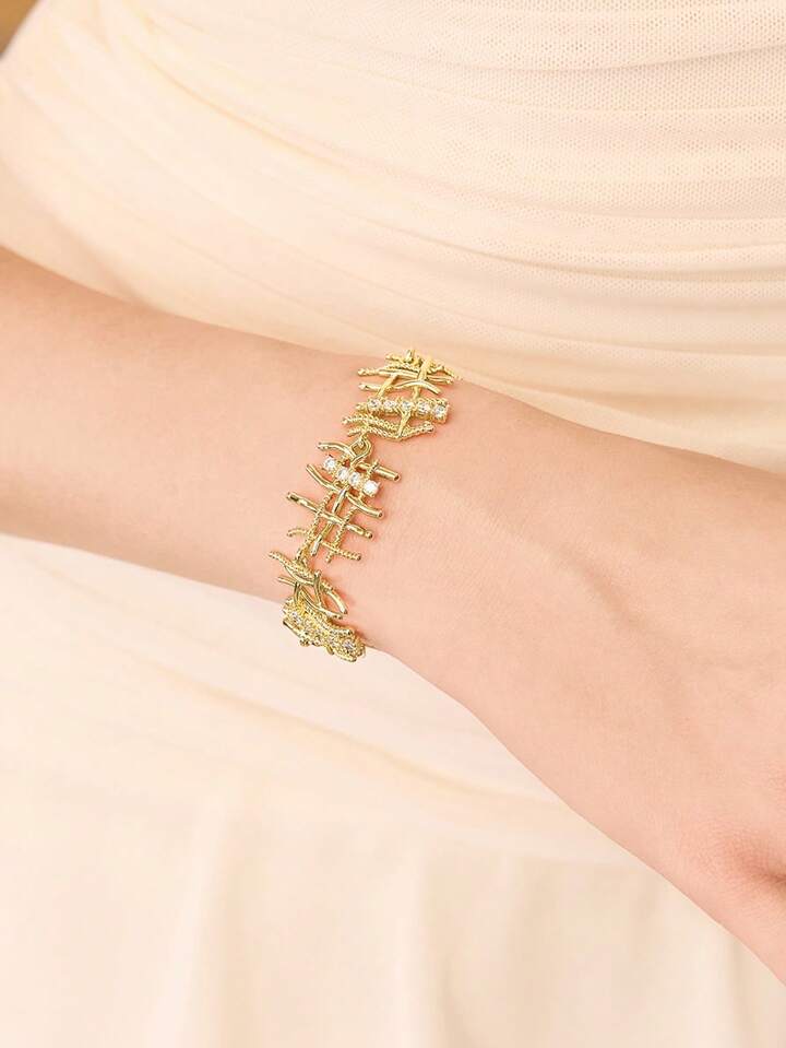 CM-AXS114107 Women Trendy Seoul Style Hollow Braided Chain Bracelet - Gold