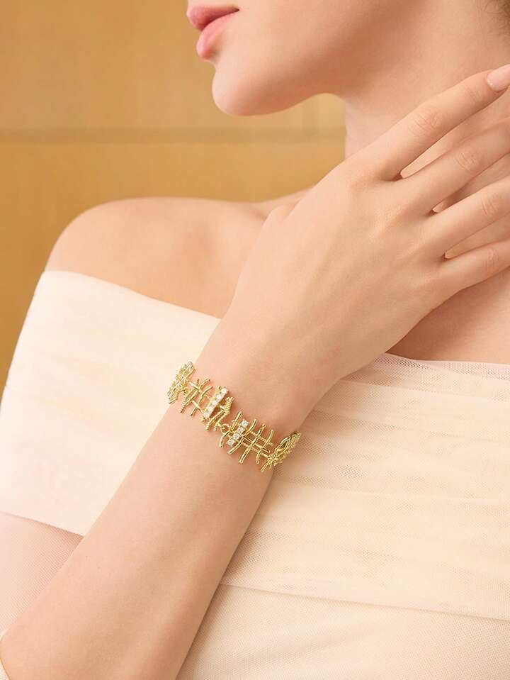 CM-AXS114107 Women Trendy Seoul Style Hollow Braided Chain Bracelet - Gold