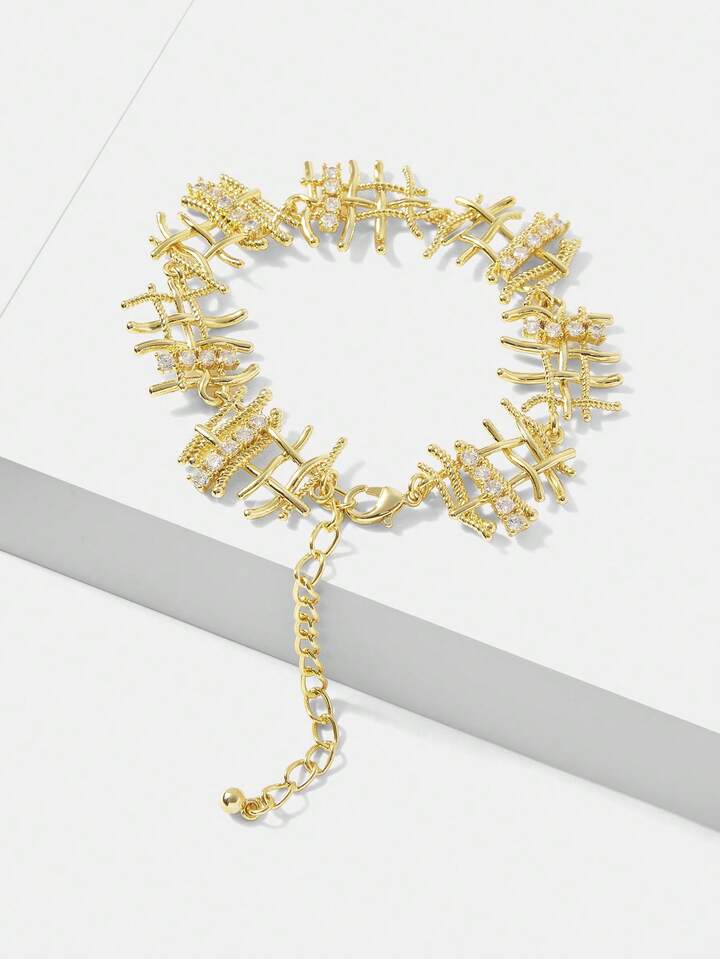 CM-AXS114107 Women Trendy Seoul Style Hollow Braided Chain Bracelet - Gold