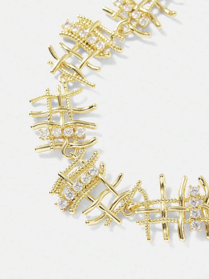 CM-AXS114107 Women Trendy Seoul Style Hollow Braided Chain Bracelet - Gold