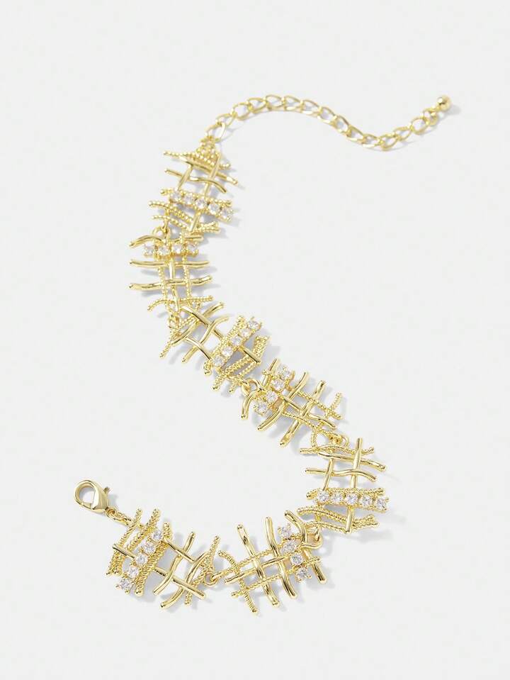 CM-AXS114107 Women Trendy Seoul Style Hollow Braided Chain Bracelet - Gold