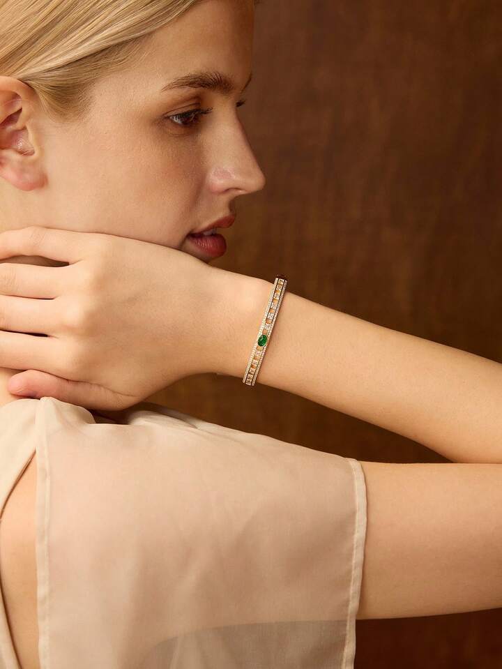 CM-AXS177244 Women Trendy Seoul Style 18K Gold Plated Green Zirconia Bracelet - Yellow Gold
