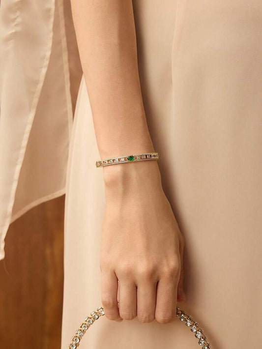 CM-AXS177244 Women Trendy Seoul Style 18K Gold Plated Green Zirconia Bracelet - Yellow Gold
