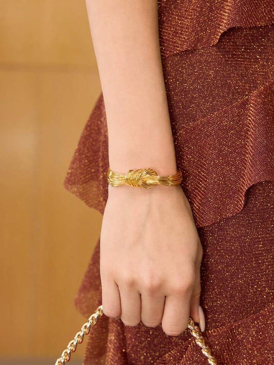 CM-AXS560441 Women Trendy Seoul Style 18K Gold Plated Knotted Bangle - Gold