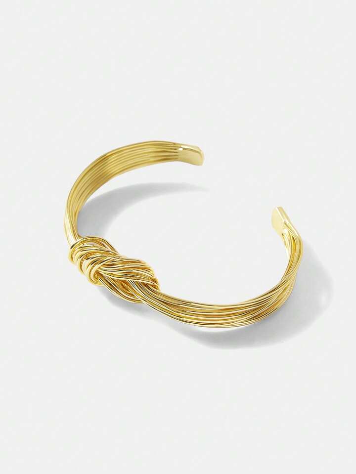 CM-AXS560441 Women Trendy Seoul Style 18K Gold Plated Knotted Bangle - Gold