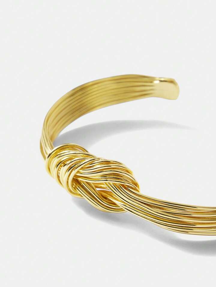 CM-AXS560441 Women Trendy Seoul Style 18K Gold Plated Knotted Bangle - Gold
