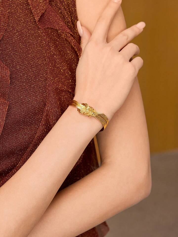 CM-AXS560441 Women Trendy Seoul Style 18K Gold Plated Knotted Bangle - Gold