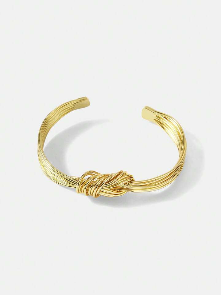 CM-AXS560441 Women Trendy Seoul Style 18K Gold Plated Knotted Bangle - Gold