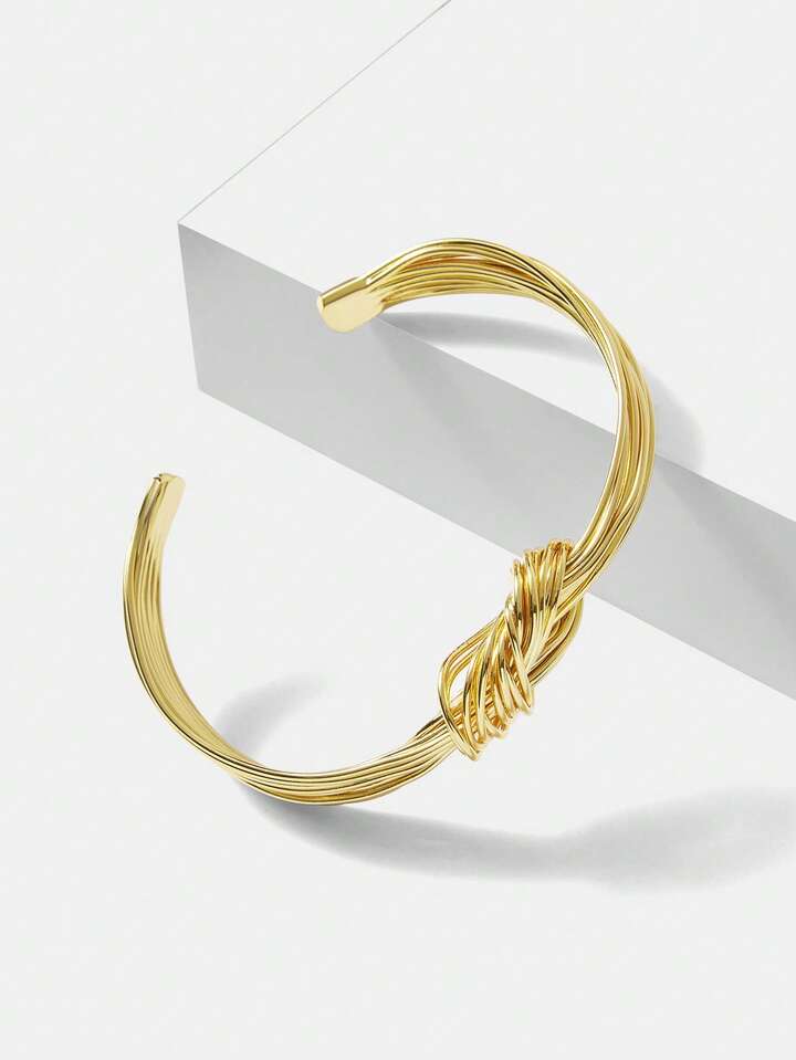 CM-AXS560441 Women Trendy Seoul Style 18K Gold Plated Knotted Bangle - Gold