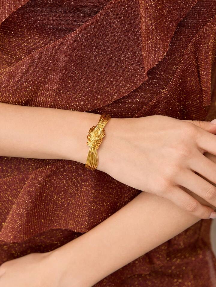 CM-AXS560441 Women Trendy Seoul Style 18K Gold Plated Knotted Bangle - Gold