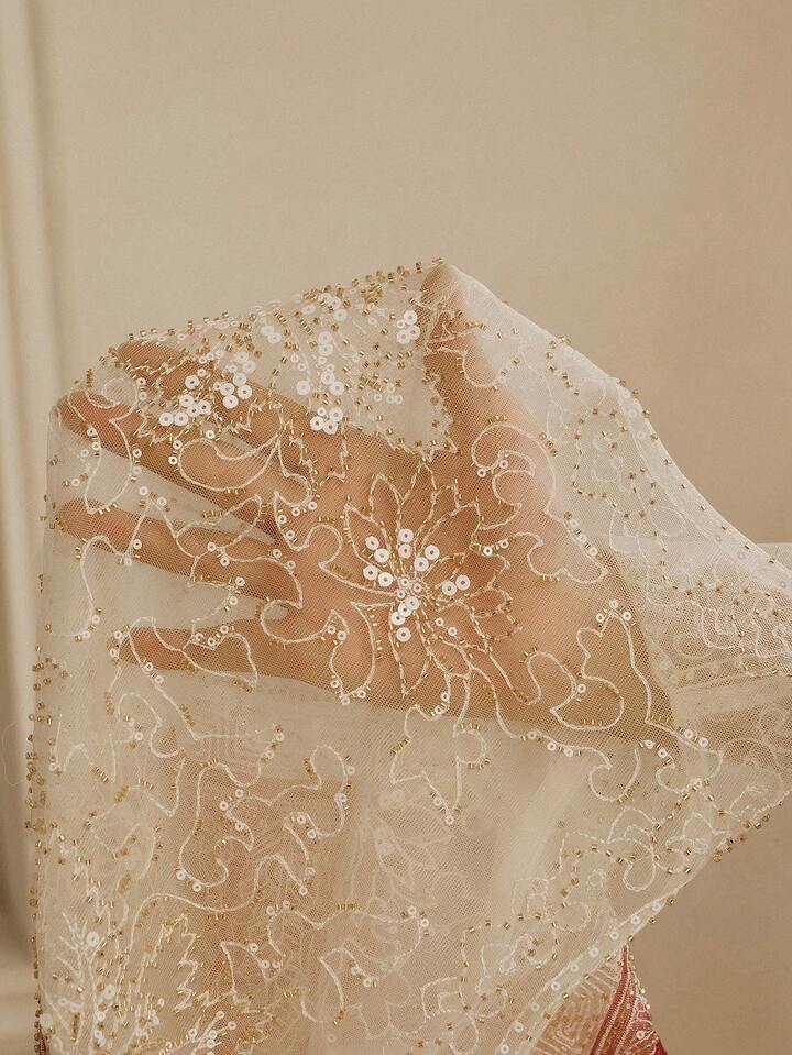 CM-TS283322 Women Elegant Seoul Style Round Neck Sleeveless Beaded Mesh Contrast Color Tank Top